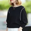 Printemps col rond rayé pull en tricot mode et élégant pull blanc 2019 marque design noir printemps tricot pull femme T200319