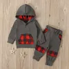 Boy Children's Spring and Autumn Inverno a manica lunga con cappuccio maglione mimetico a quadri + pantaloni lunghi set sportivo per bambini a due pezzi