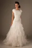 Modest Mermaid Wedding Dresses With Sleeves Jewel Neck Beaded Lace Appliques Ruffles OrganzaTemple Bridal Gowns Custom Made Modest293N