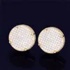 14MM Wide Gold Color Big Round Stud Earring Cubic Zircon Screw Back Men's Earrings Fashion Hip Hop Punk Jewelry Accessories New B1205