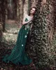 Party Dresses Strapless Dark Green Elf Dress Fairy för Poshoot Applique Evening Long Lace Tulle Prom med tåg plus storlek