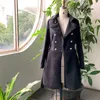 Женщины осень зима длинная куртка пальто черный двубортный ремень стройный подходящий флис плюс размер дамы женские пальто из элегантных вариантов 201216