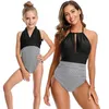 2020 New Summer Backless Bikini One-Piece Swimsuit Family Matching Swimwear Women Baby Girls Clothes Mom And Daughter Swimsuit LJ201111