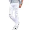 Jeans masculinos vendem homens brancos rasgados com buracos super magros famosos designer marca slim fit calças jeans rasgadas destruídas para homens ay9911