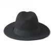 2 Big Size 100% Wol Heren Vilt Trilby Fedora Hat voor Heren Breed Bravel Top Cloche Panama Sombrero Cap Maat 56-58, Maat 59-61cm Y200110