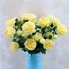 3heads人工花Peony Bouquet Silk Flowers Bridal Bouquet Fall Vivid Fake Rose for Wedding Home Party Decor304Q