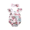 lioraitiin 0-24M pasgeboren baby baby meisje mode zomer romper off shoulder floral gedrukt jumpsuit hoofdband 2pcs set G1221