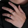 Oval Cut Cubic Rainbow Ring Zirconia Eternity Ring Band Färgglada Cubic Zirconia Mens Bling Ring Storlek (5 6 7 8)