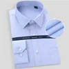 High Quality Non-ironing Men Dress Long Sleeve Shirt Solid Male Plus Size Regular Fit Stripe Business White Blue 220309