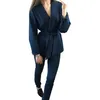 MVGirlru 여성용 Tracksuit Pant Suits Shawl Collare 벨트 블레이저 자켓 및 바지 2 개 세트 OL Streetwear 201119