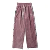Aolamegs eşofmanlar erkekler yan şerit bitki nakış joggers pantolon elastik bel düz bol rahat moda sokak giysisi 0124