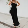 Combinaison d'été de mode femmes sans manches barboteuses décontractées combinaisons Spaghetti Strap lâche costume de saut salopette noire vêtements féminins T200509