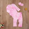 Barnkläder Tjejer Pojkar Outfits Infant Tie Dye Romper Toppar + Byxor + Huvudband 3st Set Spring Autumn Boutique Baby Clothing Sets