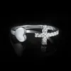 Diamond Cross Ring Justerbar Hjärta Öppna Ring Party Dekoration Kvinnors Mode Smycken Tillbehör
