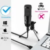 Microphone USB, micro USB à condensateur avec trépied pour jeux, podcast, conversation Skype, YouTube, voix off, streaming, compatible