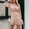 Jamerry Vintage Seksowna Biała Koronkowa Krótka Sukienka Kobiety Długie Smoking Rękaw Puff Dots Samica Luksusowa Szczupła Party Mini Dress Vestidos LJ200820