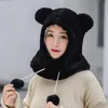 Hot Sale-Women Hat Cap Fleece Furry Fluffy Warm Winter Bear Ears Hoodie Animal