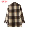 Tangada Women Winter Warm Plaid Woolen Blazer Coat Vintage Double Breasted Long Sleeve Office Lady Outerwear Chic Tops DA40 201214