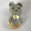 BPA Free Crochet Wooden Ring Baby Teether Safe Cute Animal Rattle Chewing Teething Nursing Soother Molar Infant Toy Accessories