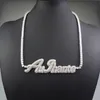 Aangepaste naam cursieve letter tennisketting ketting voor vrouwen micro pave hanger solide rug hiphop rots straat sieraden