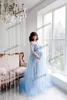 A Line Sky Blue Prom Dresses Tulle Maternity Robes V Neck Lace Applique Photoshoot Gowns Fluffy Nightgown Party Dress