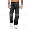 Jeans para hombres Hombres de talla grande Fashion Fashion plisado Mid-Wica Recto Medio Botón Longitud completa HOGHTA Mensor