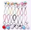 26 Colors Fashion Double color Bell Keychain Leather Braided Rope Key Chain Woven Cord Car Key Chain Holder Pendant DIY Accessories