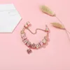 Top Kwaliteit Rose Goud Roze Zilver Charm Kralen Kers Rood Hart Kristal Vlinder Bloem Past Europese Pandora Bedels Armbanden Veiligheid Ketting Sieraden DIY Vrouwen