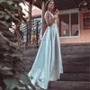 Boho Satin Wedding Dresses A-Line Scoop with Plunging Back robe mariage femme Sweep Train Bodice Bridal Dress Wedding Gowns P50
