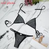 Ellolace Set reggiseno intimo sexy con diamanti Set da donna Set con scollo a V profondo Set femminile 2 pezzi lette e perizoma Nero BiancoX1122248y