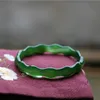 Chinese Natural Emerald Green Chalcedony Hand Carved Bamboo Water Ripple Bracelet Fashion Jewelry Women's Green Agate Bracele171R