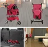 New Red Pet Passeggino Gatto Cane Gabbia 3 Ruote Passeggino Viaggi Pieghevole Carrier T13260x