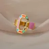 Cluster Rings Stainless Steel MultiColor Drip Oil Geometric Hollow Square For Women Party Fashion Sweet Jewelry Female Bijoux Femme Rita22