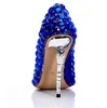 Luxe vrouwen bling seahorse hiel diamant enkele jurk schoenen strass bruiloft pompen verzilverd hoge hakken dames vol koninklijke blauwe kristal geboord hakken