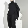 EAM Loose Fit Noir Oversize Retour Long Sweat-shirt Col Haut Manches Longues Femmes Grande Taille Mode Printemps Automne OA8690 201202