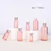 Wholesale Empty Essential Oil Bottle 5ml 10ml 15ml 20ml 30ml 50ml 100ml Rose Gold Lids Pink Glass Dropper Bottles For Cosmetics