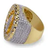 Anillos helados de Hip Hop para hombre, nueva moda, anillo de mano de oración de oro, joyería de alta calidad, anillo de diamante de imitación 258g