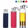 Bouteille d'eau en verre Gobelets antidéflagrants avec filtre Gobelets haute température sans BPA Bouteille d'infuseur et manchon en nylon LSK2042