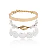 European Gold Metal Bangle Chain Geometric Original Stone Shell Bracelet Women Three Pieces Round Pearl Hand Jewelry Accessories