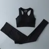 New Woman Yoga Outfit Solid Gym Clothing Workout Sets Sports Bra Seamless Leggings Long Sleeve Crop Top Female Trainning Clothes Sportswear Yoga Suits Fitness Wear