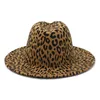 Breda rand hattar 2021 män kvinnor ullfilt leopard tryck fedora med bältespänne vintage platt två ton panama trilby cap hatt