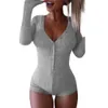 Mulheres sexy v pescoço de algodão bodysuit de manga comprida outono vestuário desgaste sexy fino curto algodão malha bodycon bandagem macacão A3 T200704