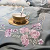 Egyptische katoen luxe koning queen size beddengoed set borduurwerk dekbedovertrekken klassieke blauwe roze bed cover set couvre lit de luxe t200706
