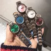 26mmの新しい女性の幾何学的な輪の腕時計ステンレス鋼のラインストーン時計レディース母のパールシェルダイヤル石英時計