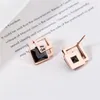 Or Rose Plaqué Acier Inoxydable Zircon Noir Stud Boucles D'oreilles Bijoux pour Femmes Cadeau