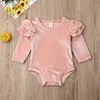 Mode 0-24M mode automne nouveau-né enfants bébé fille vêtements mouche-manches décontracté barboteuse solide rose combinaison tenues G1221