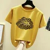 Zomer wit 95 katoenen t -shirt vrouwen tops top mouw zwarte kleding vrouwen t -shirt patroon roze tee shirt elastisch plus size 2020 y200722