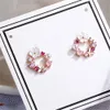 Korean 925 Silver Stud Earrings Women Flower Butterfly Zircon Party Fine Fashion Jewelry Rose Gold Color Prevent Allergy 565