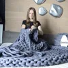 Wool Knitted Blanket Winter Thick Yarn Bulky Knitting Blankets Handmade Large Big Sofa Bed Blanket 120*150cm