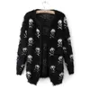 Autumn new women's o-neck skull print pattern mohair wool knitted sweater cardigan coat medium long knitwear coat